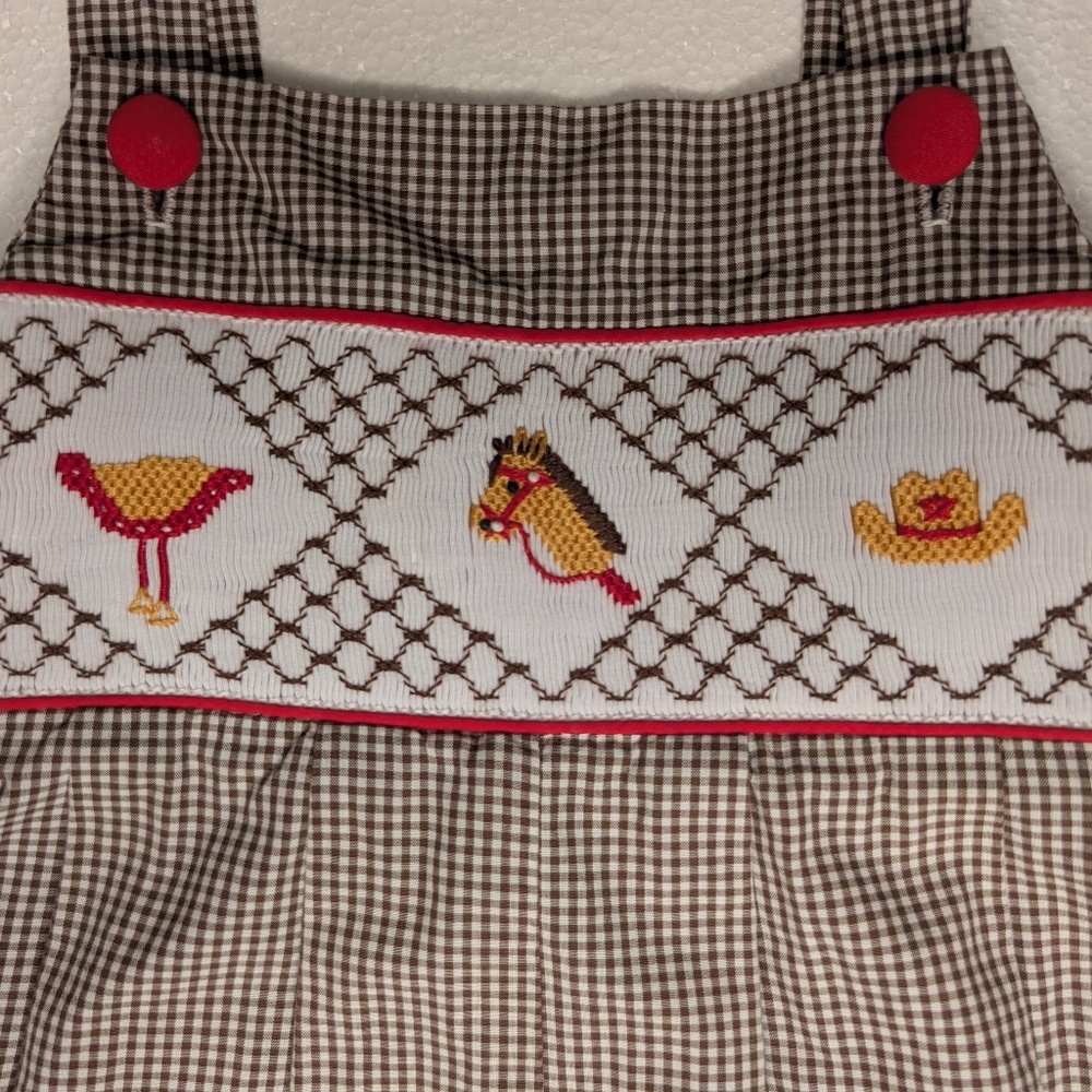 Beaufort Bonnet Smocked Western Romper Size 1 Saddle Horse Cowboy - Picture 2 of 6